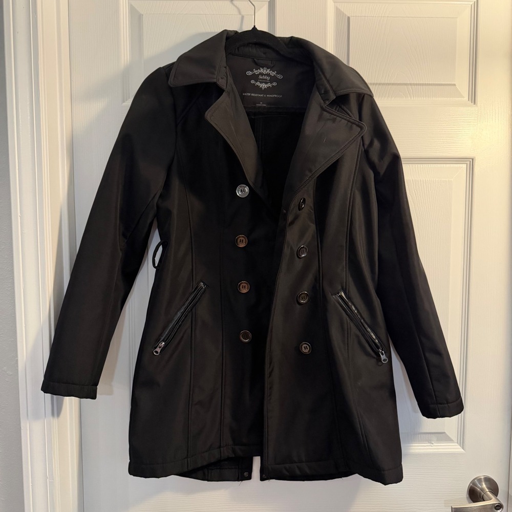 Sebby Collection Trench Coat Black Medium Water Resistant Minimalist Work Office